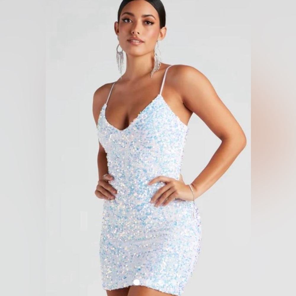 White sequin prom party mini dress S
